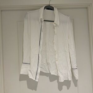 Mango Contrast Trim White Button Down Shirt Size 6 NEVER WORN